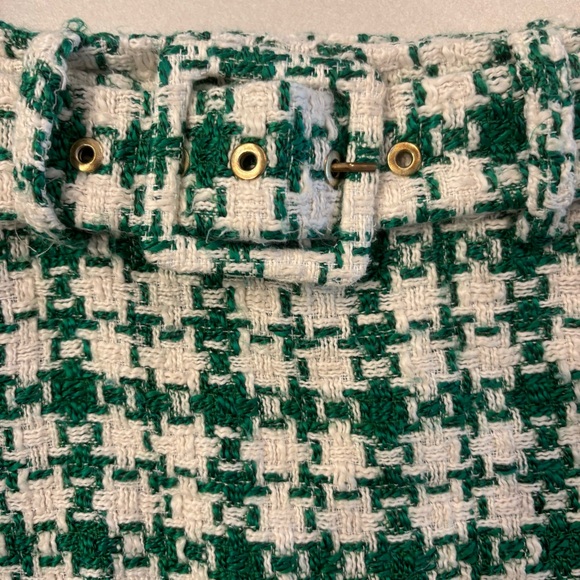 Zara Woman SS22 Ecru/Green Textured A-Line Weave Mini Skirt Size XS Belted X-Mas - Picture 5 of 8